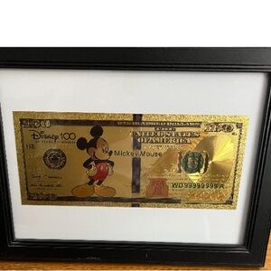 Disney Gold and Black Mickey Mouse Framed Novelty Bill